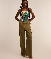 Blusa Tomara que Caia em Crepe com Barra de Ponta e Estampa Abstrata - 1