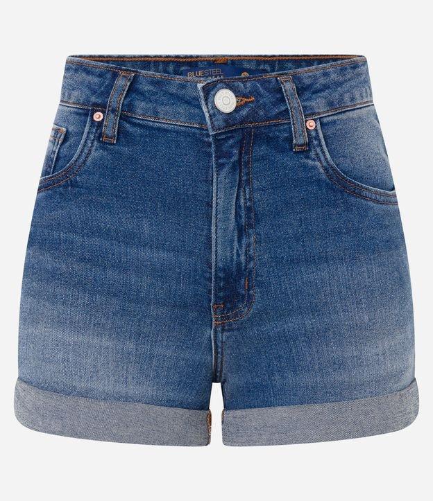 Short Hot Pants Cintura Alta em Jeans com Barra Dobrada - 1