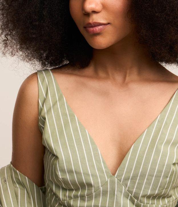 Blusa Cropped em Tricoline com Listras em Fio Tinto e Lastex nas Costas - 1