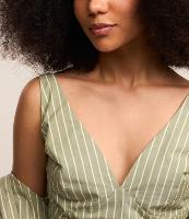 Blusa Cropped em Tricoline com Listras em Fio Tinto e Lastex nas Costas - 1