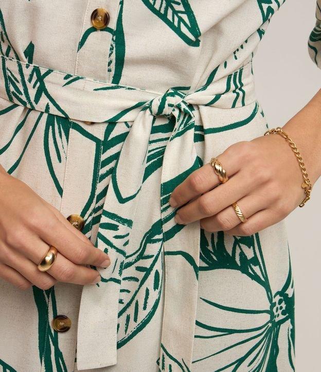 Vestido Midi em Viscolinho com Estampa de Folhagens e Amarração - 1