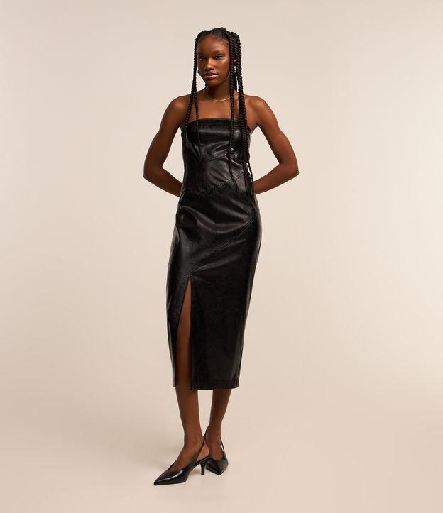 Vestido New Midi Tomara que Caia em PU com Recortes e Fenda - 1