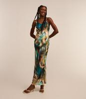 Vestido New Midi em Crepe com Alças Finas e Estampa Abstrata - 1