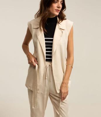 Colete Longo Alfaiatado em Sarja com Amarração