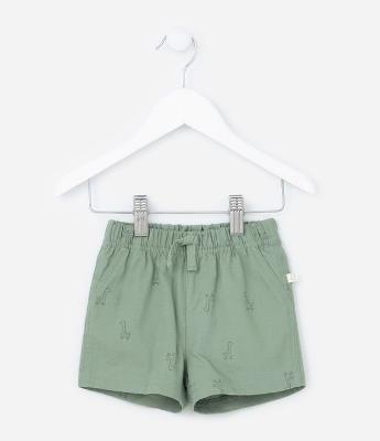 Bermuda Infantil em Sarja com Estampa de Mini Girafas - Tam 0 a 18 meses