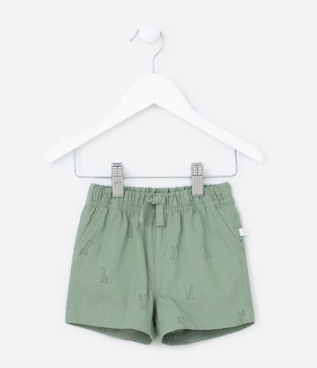 Bermuda Infantil em Sarja com Estampa de Mini Girafas - Tam 0 a 18 meses - 1