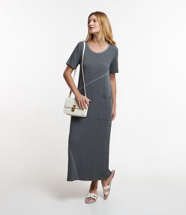 Vestido New Midi em Viscose com Bolsos e Costura Aparente - 2