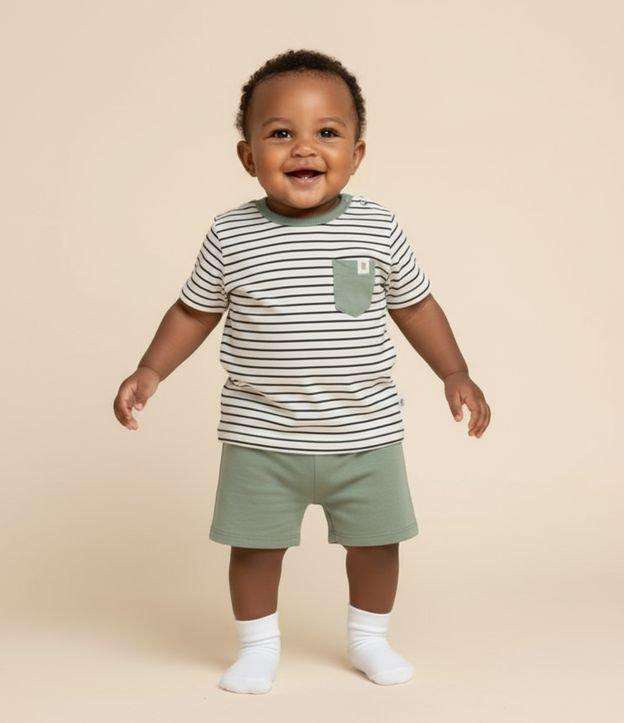 Conjunto Infantil em Algodão com Bolsinho e Estampa de Listras - Tam 0 a 18 meses - 2