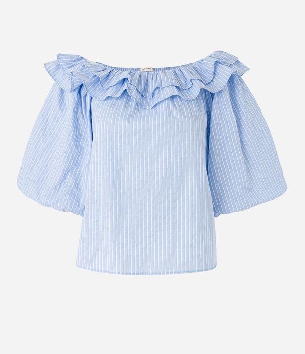 Blusa Ombro a Ombro em Tricoline com Babados e Estampa Listrada - 2