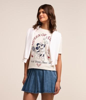 Camiseta Alongada em Algodão com Estampa da Minnie Tenista