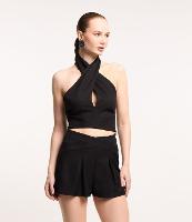 Blusa Cropped em Crepe com Decote Frente Única Cruzado - 3