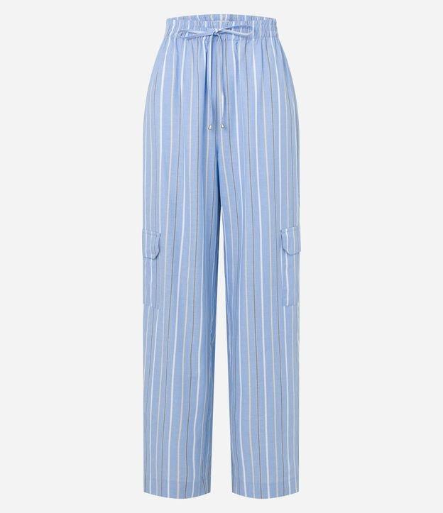 Calça Reta em Tricoline com Bolsos Laterais e Estampa Listras - 1