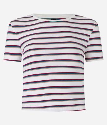 Blusa Baby Look com Estampa de Listras Tricolor