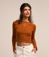 Blusa Cropped com Cava Deslocada e Bordado de Croissant - 1
