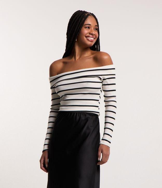 Blusa em Ribana com Decote Ombro a Ombro e Pala Virada - 1