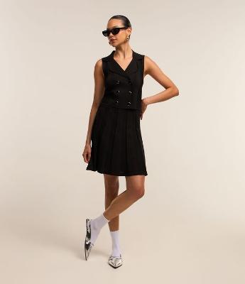 Saia Evasê em Viscose com Detalhe Drapeado