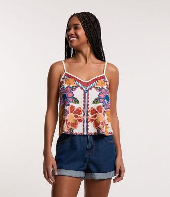 Blusa de Alça Texturizada com Estampa Floral