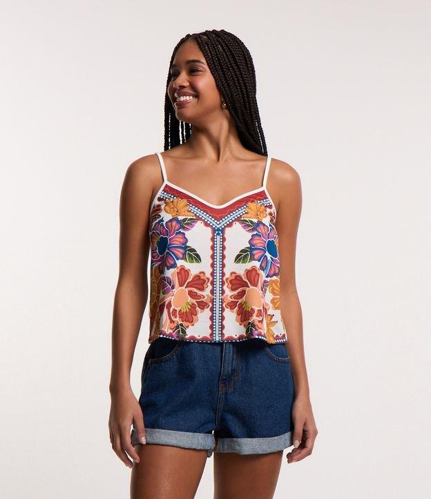 Blusa de Alça Texturizada com Estampa Floral - 1