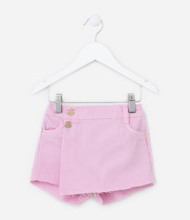 Short Saia Infantil em Sarja com Botões Coração e Barra Desfiada - Tam 1 a 5 Anos - 1