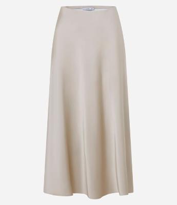 Saia Midi Evasê em Tecido Acetinado