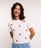 Blusa T-shirt em Algodão com Bordado de Coração - 1