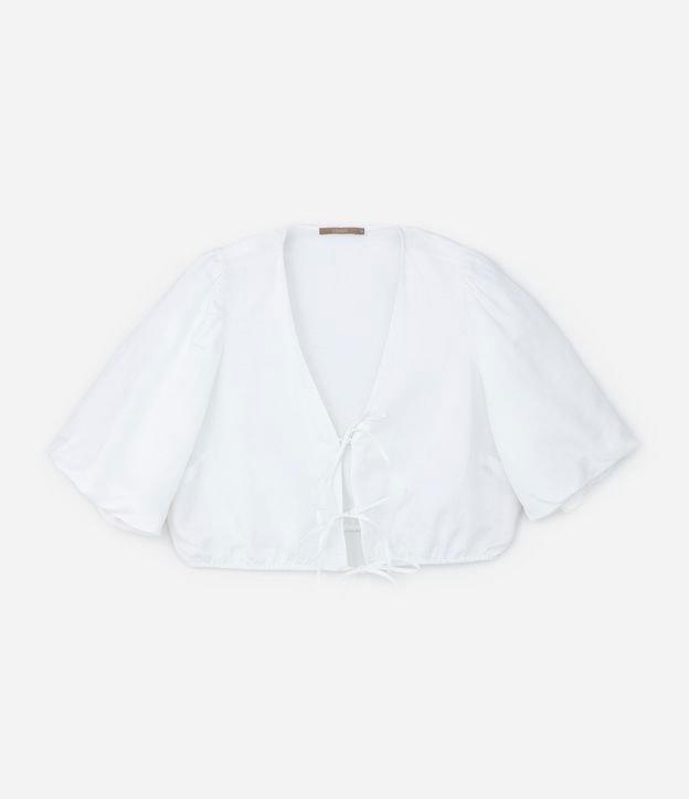 Blusa Cropped em Linho com Amarrações Curve & Plus Size - 1