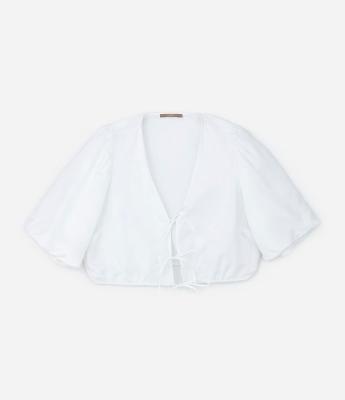 Blusa Cropped em Linho com Amarrações Curve & Plus Size
