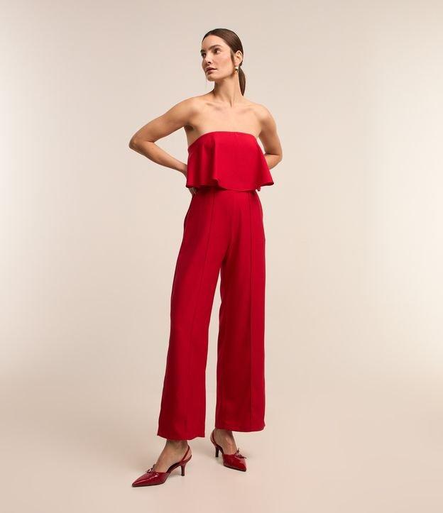 Macacão Tomara que Caia Alfaiatada com Babado Sobreposto - 1