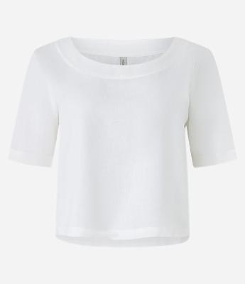 Blusa T-shirt em Viscose com Linho e Manga Curta