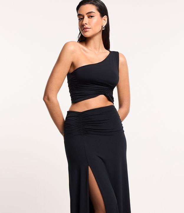 Blusa Cropped em Jersey com Ombro Só e Franzido - 3