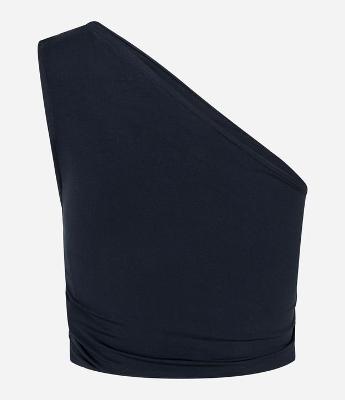 Blusa Cropped em Jersey com Ombro Só e Franzido