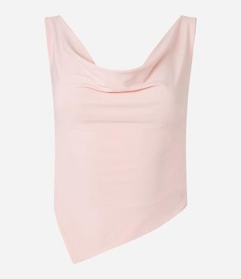 Blusa Cropped em Malha com Decote Degagê e Barra Assimétrica