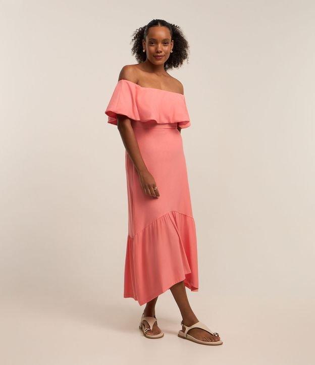 Vestido Ombro a Ombro New Midi em Viscose com Babados - 1