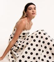 Vestido New Midi em Tricoline Poá com Lastex nas Costas - 1