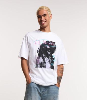 Camiseta Relaxed em Algodão com Estampa Lil Wayne
