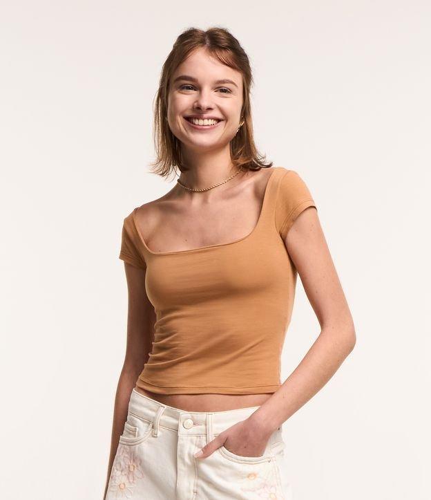 Blusa Cropped em Algodão com Decote Quadrado - 1
