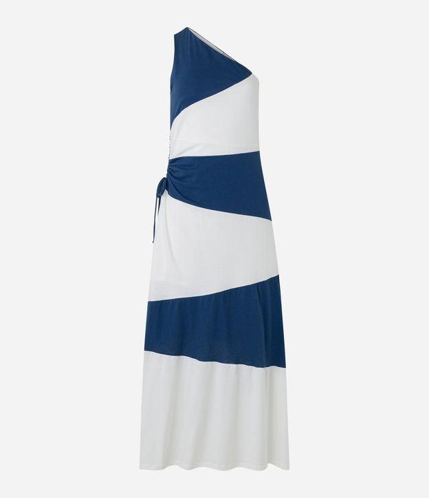 Vestido New Midi em Algodão com Ombro Só e Blocos de Cor - 1