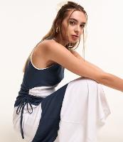 Vestido New Midi em Algodão com Ombro Só e Blocos de Cor - 2