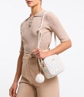 Bolsa Transversal Pequena com Estampa de Triângulo e Pompom - 1