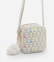 Bolsa Transversal Pequena com Estampa de Triângulo e Pompom - 2