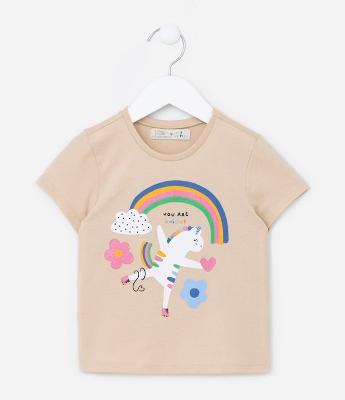 Blusa Infantil em Algodão com Estampa Unicórnio e Arco Iris - Tam 1 a 5 Anos