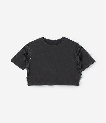 Blusa em Algodão com Franjas e Tachas Curve & Plus Size