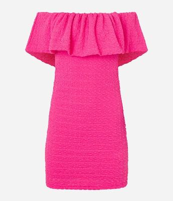 Vestido Ombro a Ombro com Babado e Texturas