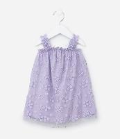 Vestido Infantil em Tule com Estampa de Florzinhas com Glitter - Tam 0 a 18 meses - 1