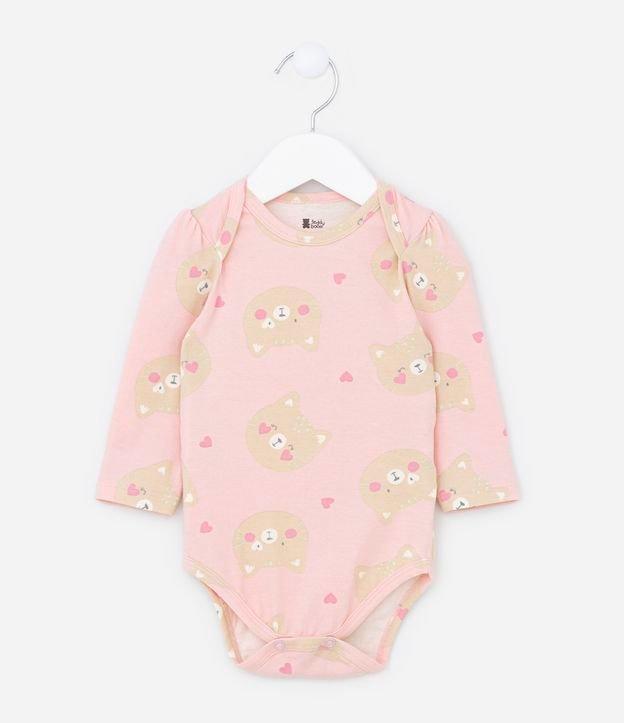 Body Infantil em Algodão com Estampa Carinha de Gatinha - Tam RN a 18 meses - 1