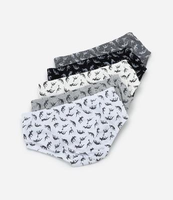 Kit 05 Cuecas Brief Infantil com Estampa de Dino - Tam 4 a 14 anos