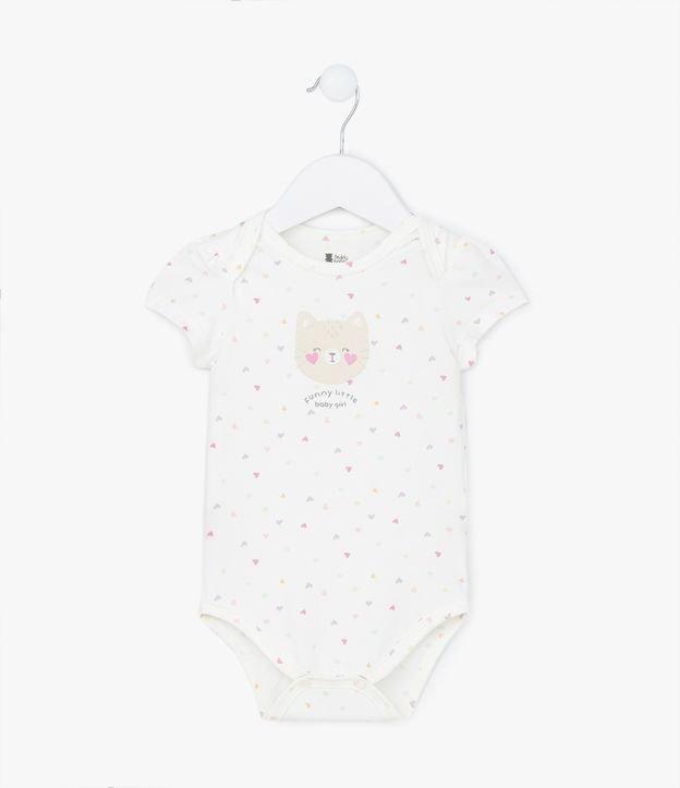 Body Infantil em Algodão com Estampa de Gatinha e Corações - Tam RN a 18 meses - 1