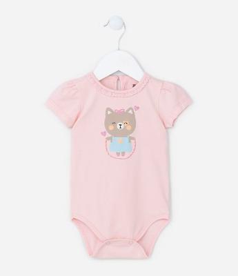 Body Infantil em Algodão com Estampa de Ursinha Pulando Corda - Tam 0 a 18 meses