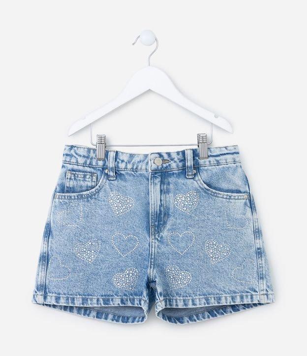 Short Infantil em Jeans com Brilhos Aplicados - Tam 5 a 14 Anos - 1