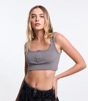 Regata Cropped em Ribana com Abotoamento Frontal - 1